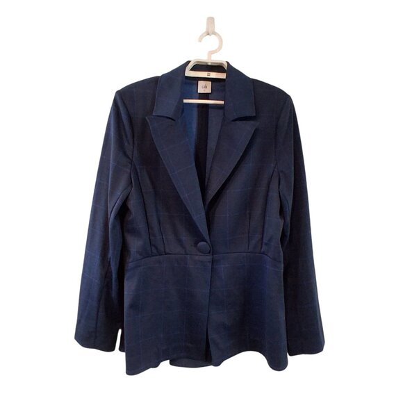 Cabi Sunset Kiss Blazer jacket womens 12 blue windowpane plaid - Picture 1 of 4